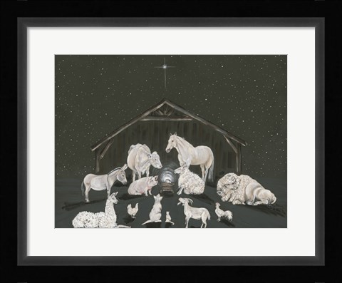 Framed Animal Nativity Scene Print