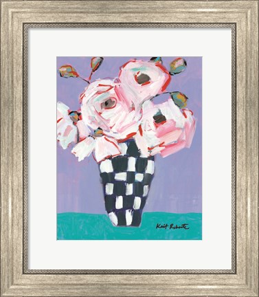 Framed Bouquet on Cornflower and Jade Print