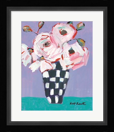 Framed Bouquet on Cornflower and Jade Print