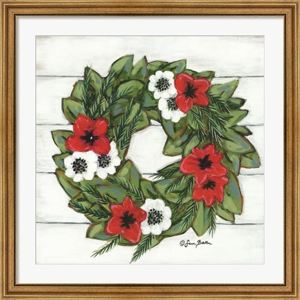 Framed Magnolia Winter Wreath Print