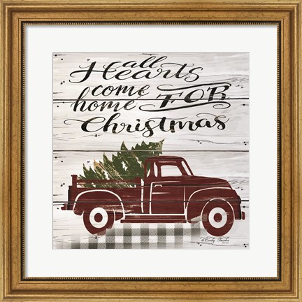 Framed All Hearts Red Truck Print