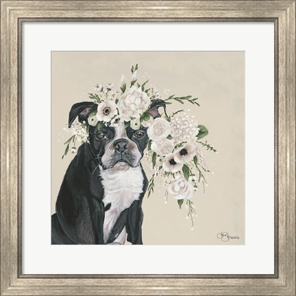 Framed Dog and Flower Print