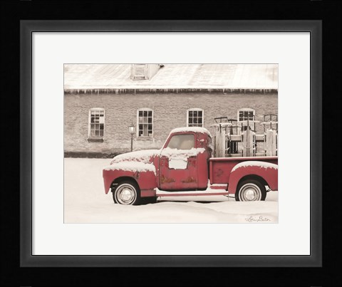 Framed Old Sled Works Red Truck Print