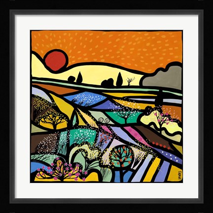 Framed Lavender Fields at Sunset Print