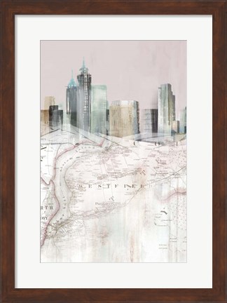 Framed Blushing Manhattan Map I Print