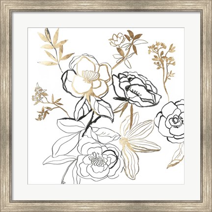 Framed Black and Gold Florals Print