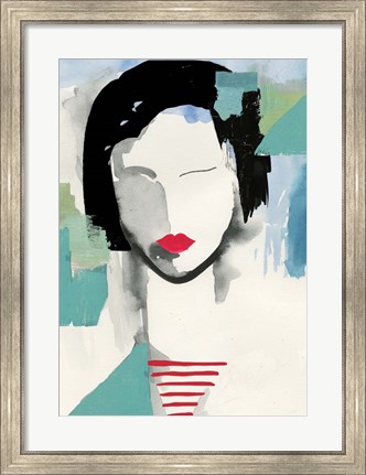 Framed Girl with Red Stripes I Print