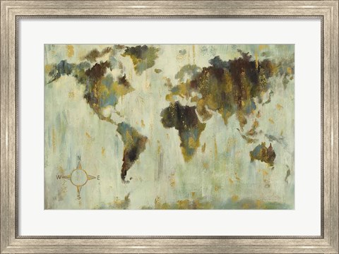 Framed Bronze World Map Print