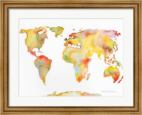 Framed Watercolor World Map Print