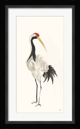 Framed Scroll Crane II Warm Print