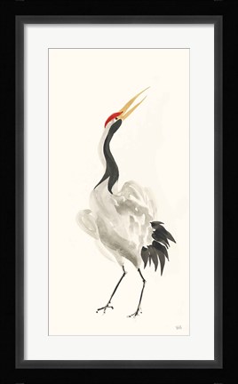 Framed Scroll Crane I Warm Print