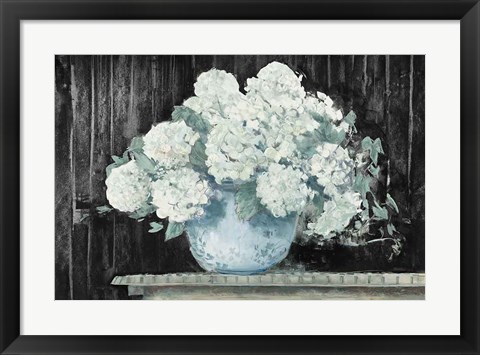 Framed White Hydrangea on Black Crop Print