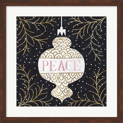 Framed Jolly Holiday Ornaments Peace Metallic Print