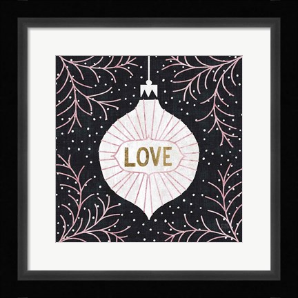 Framed Jolly Holiday Ornaments Love Metallic Print