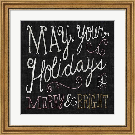Framed Quirky Christmas Merry and Bright Metallic Print