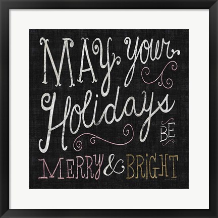 Framed Quirky Christmas Merry and Bright Metallic Print