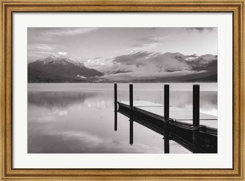 Framed Lake McDonald Dock BW Print