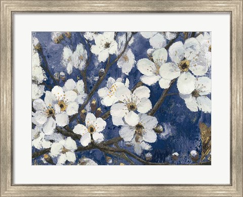 Framed Cherry Blossoms I Indigo Crop Print