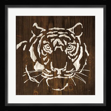 Framed White Tiger on Dark Wood Print