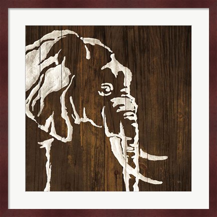 Framed White Elephant on Dark Wood Print
