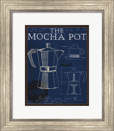 Framed Coffee Blueprint II Indigo Print