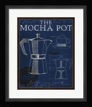 Framed Coffee Blueprint II Indigo Print