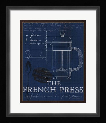 Framed Coffee Blueprint I Indigo Print