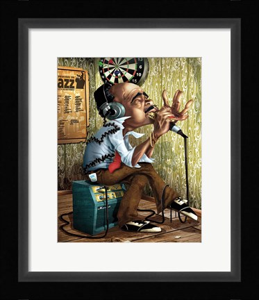 Framed Bluesman Harmonica Print