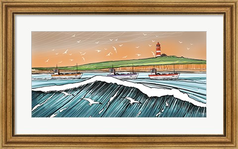 Framed Boats and Birds Print
