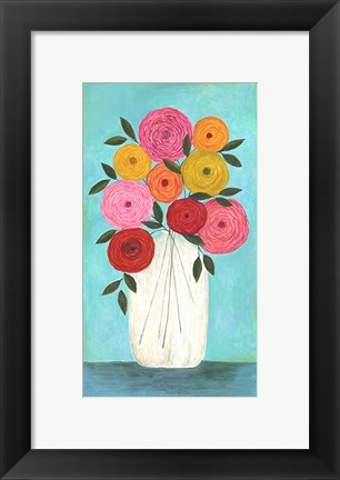 Framed Bright Flowers - Teal Background I Print