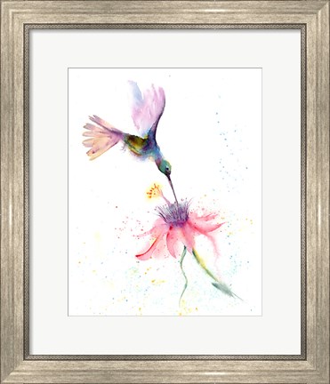 Framed Pink Flower Hummingbird Print