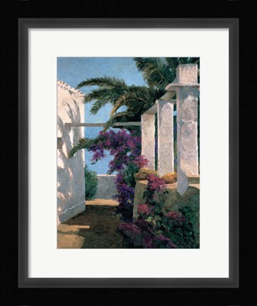 Framed Bougainvillea &amp; Palm Trees Print
