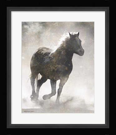 Framed Textured Dark Running Horse Print