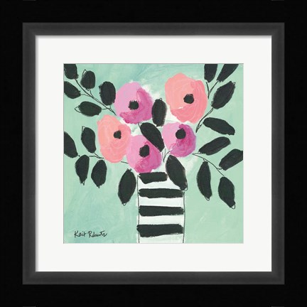 Framed Blooms &amp; Stripes Print