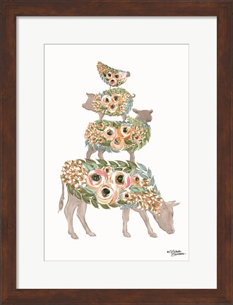 Framed Floral Stacked Animals Print