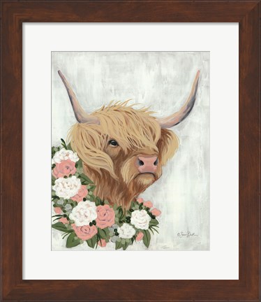 Framed Floral Highlander Cow Print