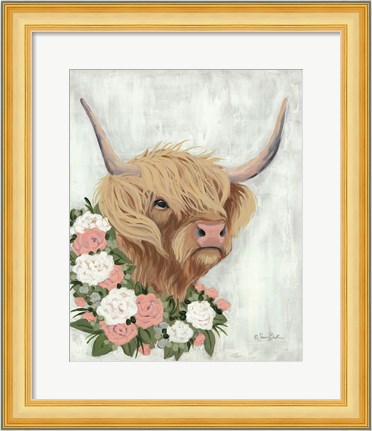 Framed Floral Highlander Cow Print