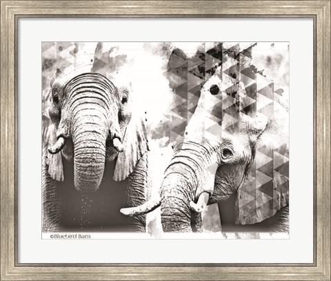Framed Modern Black &amp; White Elephants Print