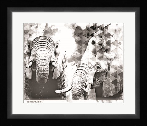 Framed Modern Black &amp; White Elephants Print