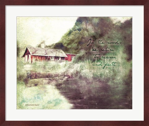 Framed Red Cabin Forest Faith Print