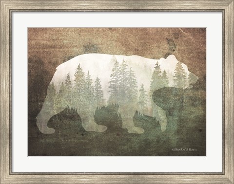Framed Green Forest Bear Silhouette Print