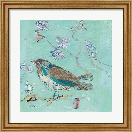 Framed Aqua Bird with Teal Print