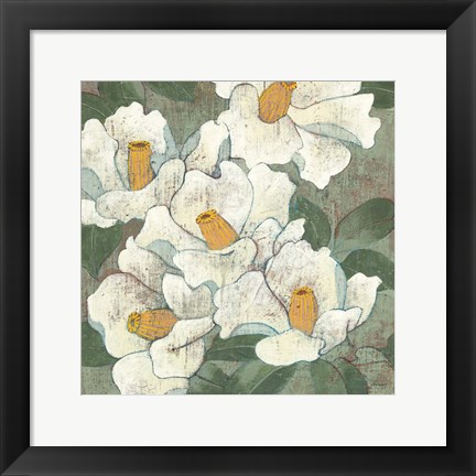 Framed White Flowers I Dark Print