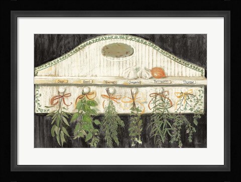 Framed Herbs on Pegs Black Print