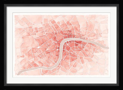 Framed Watercolor Wanderlust London Coral Print