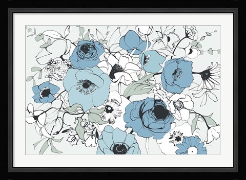 Framed Watercolor Black Lined Poppies Mix Print