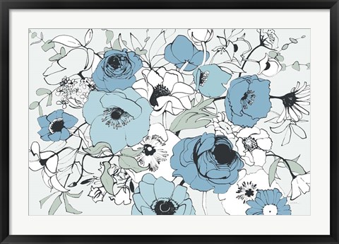 Framed Watercolor Black Lined Poppies Mix Print