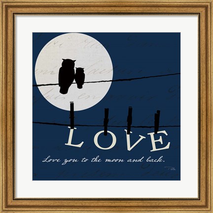 Framed Moon Love I Indigo Print