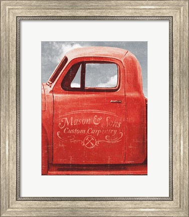 Framed Lets Go for a Ride II Red Truck Print