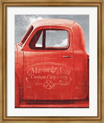Framed Lets Go for a Ride II Red Truck Print